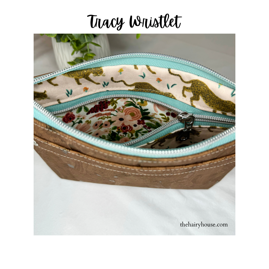 Tracy Wristlet - Cork Exterior / Cotton Rifle Paper Fabric lining