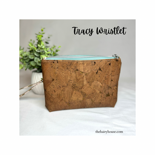 Tracy Wristlet - Cork Exterior / Cotton Rifle Paper Fabric lining
