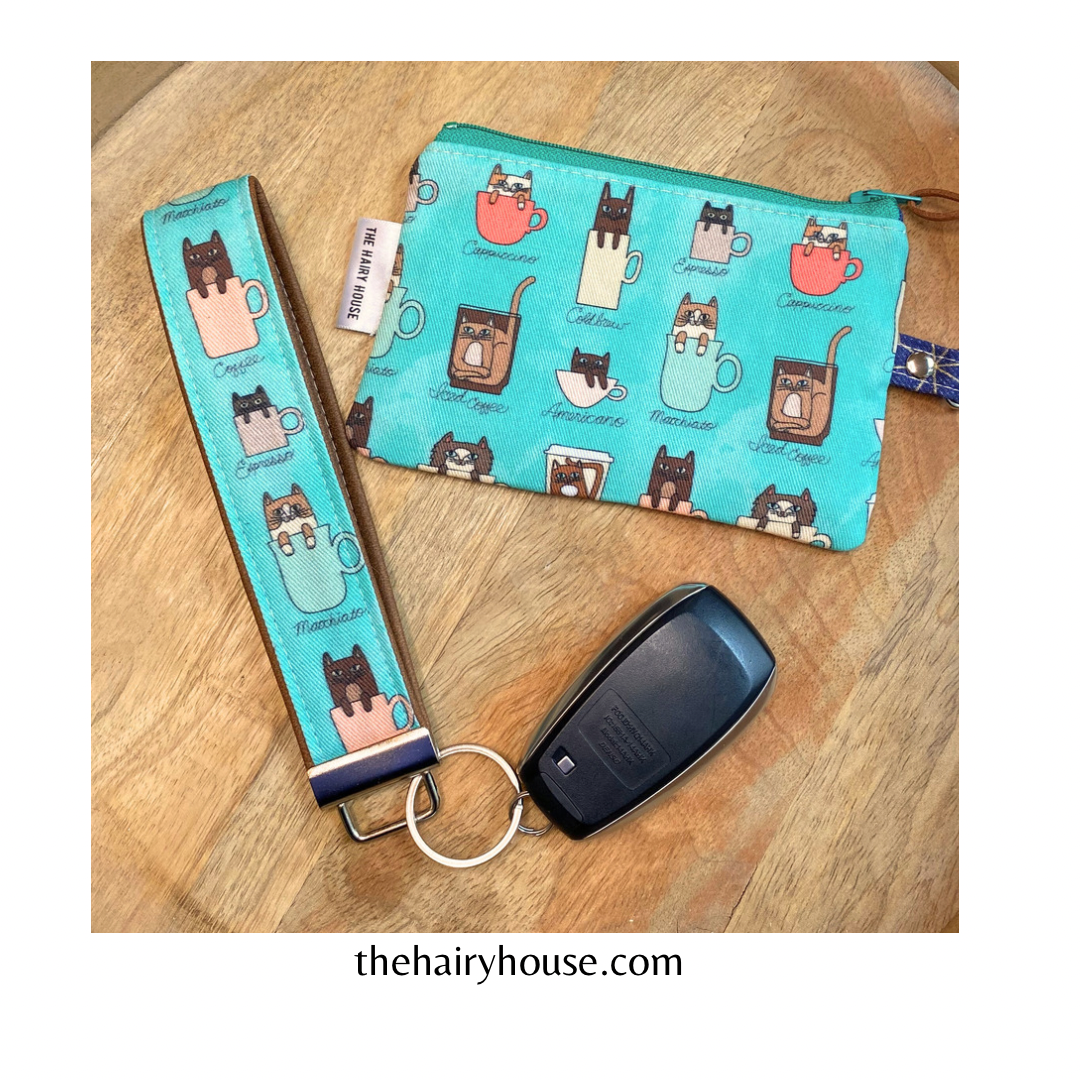 Key Fob - I LOVE YOU A LATTE - Cats and Coffee