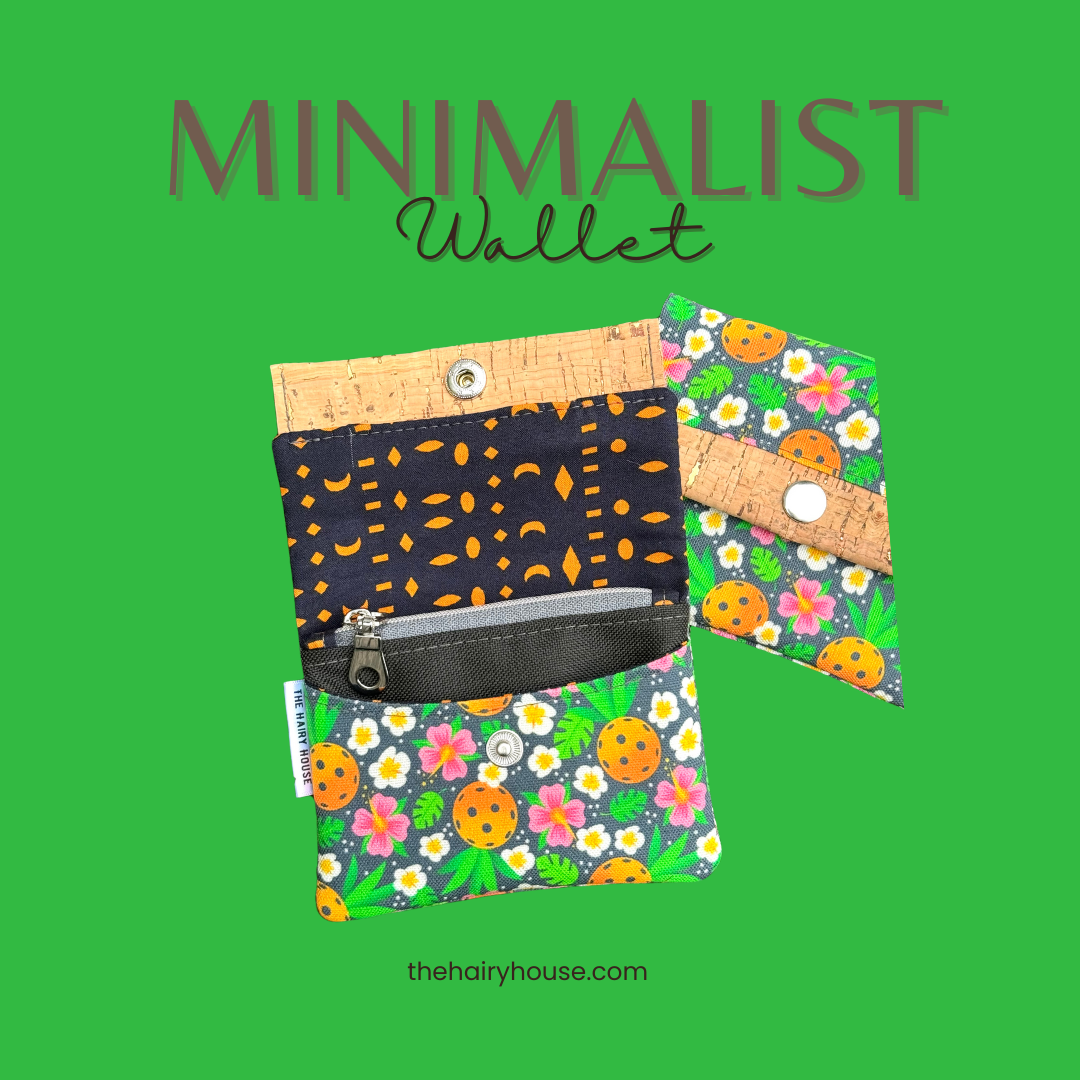 Mini Minimalist Wallet - Pickleball Passion Floral Canvas - Navy Interior