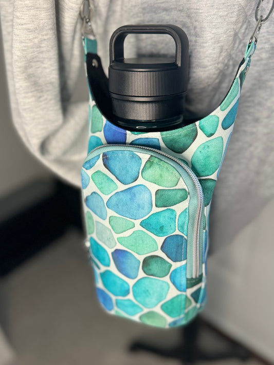 H2O 2GO Sling - Curved Zipper Pocket - Water Bottle Carrier - Sea Glass