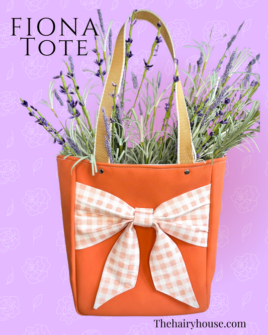 Small Size Tote - Faux Leather in Orange + Rifle Paper Peach Gingham lining (**faux lavender not included)