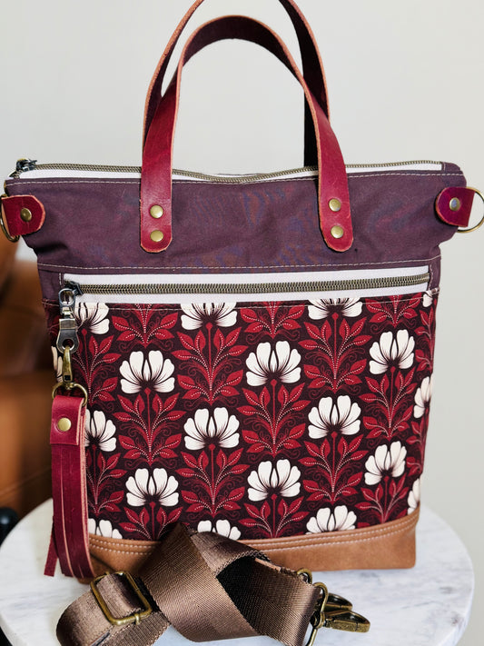 Aberdeen Tote Bag / Crossbody - Magic Flowers Canvas + Lavender Canvas lining - shop at Bliss Artisan Boutique