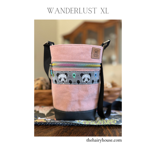 Small crossbody bag pink corduroy and lined with panda bear cotton