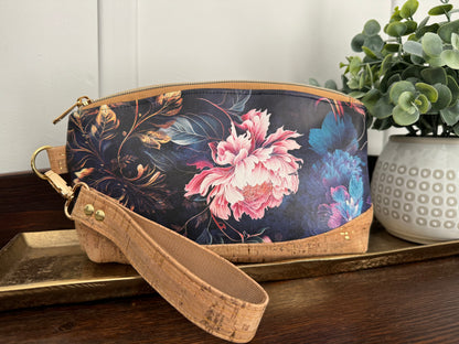 Clematis Wristlet - Peony Floral / Cork in natural with gold flecks