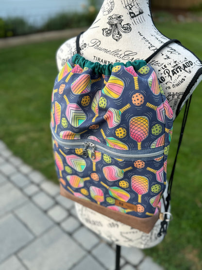 Begonia Backpack in Canvas - Neon Pickleball Paddles - Green Waterproof Canvas lining
