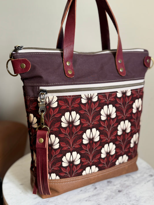 Aberdeen Tote Bag / Crossbody - Magic Flowers Canvas + Lavender Canvas lining - shop at Bliss Artisan Boutique