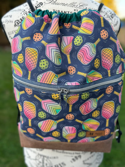 Begonia Backpack in Canvas - Neon Pickleball Paddles - Green Waterproof Canvas lining