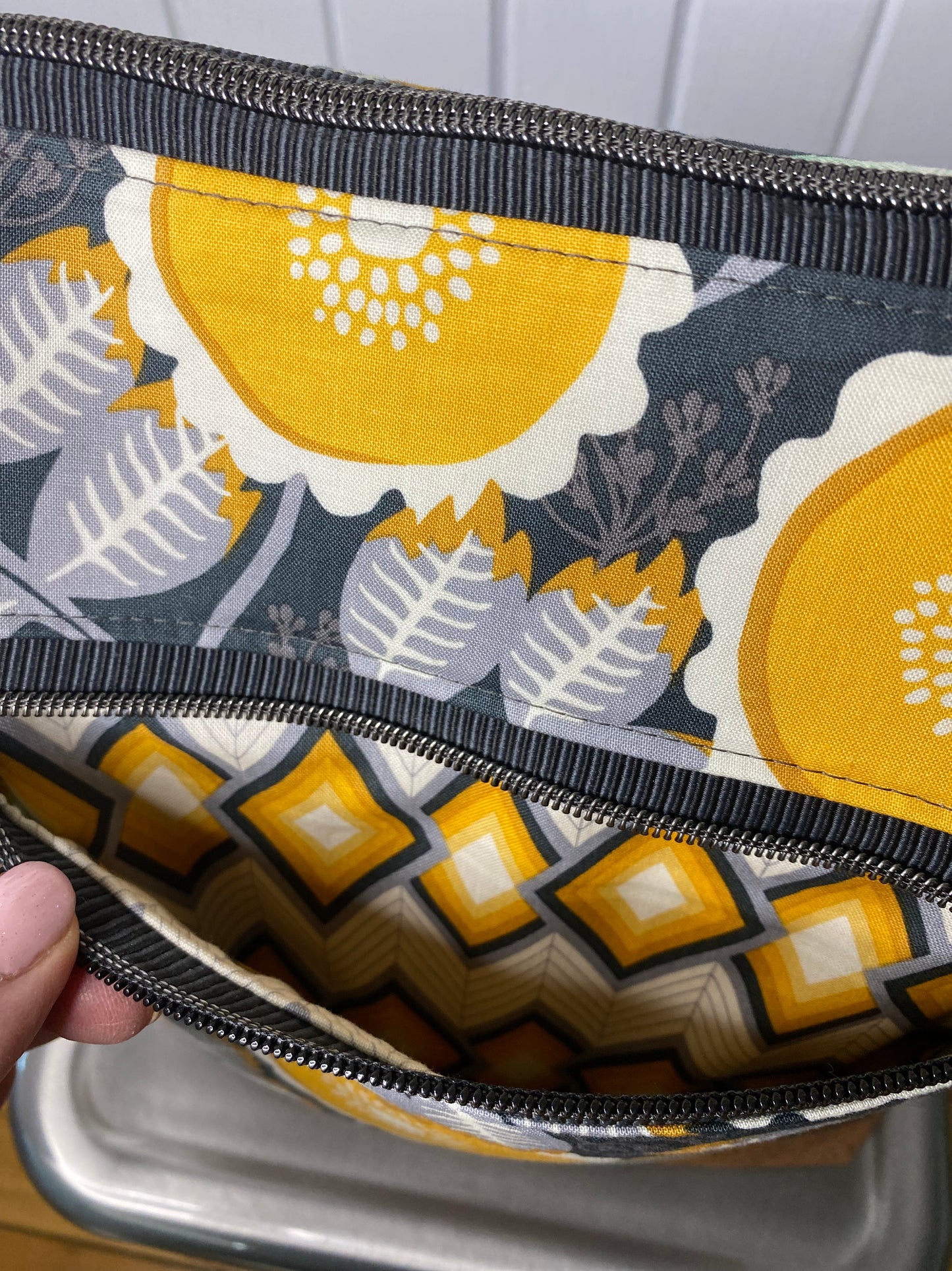 Koda Deluxe Crossbody Bag Large - Yellow + MInt Floral / Grey Corduroy