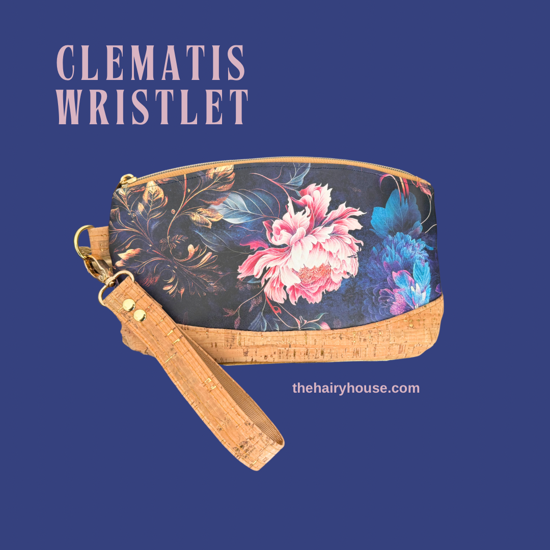 Clematis Wristlet - Peony Floral / Cork in natural with gold flecks